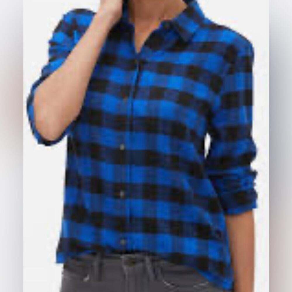Banana Republic Dillon Classic Fit Blue Black Checkered Long Sleeve Shirt XS